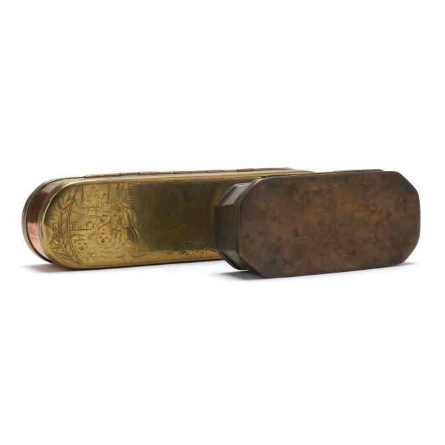 two-antique-brass-tobacco-boxes-including-religious-theme