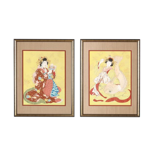 paul-jacoulet-french-1902-1960-i-ebisu-dieu-de-bonheur-personnifie-par-une-courtisane-du-shimabara-daikoko-dieu-de-la-richesse-personnifie-par-une-courtisane-du-shimabara-i-two-works