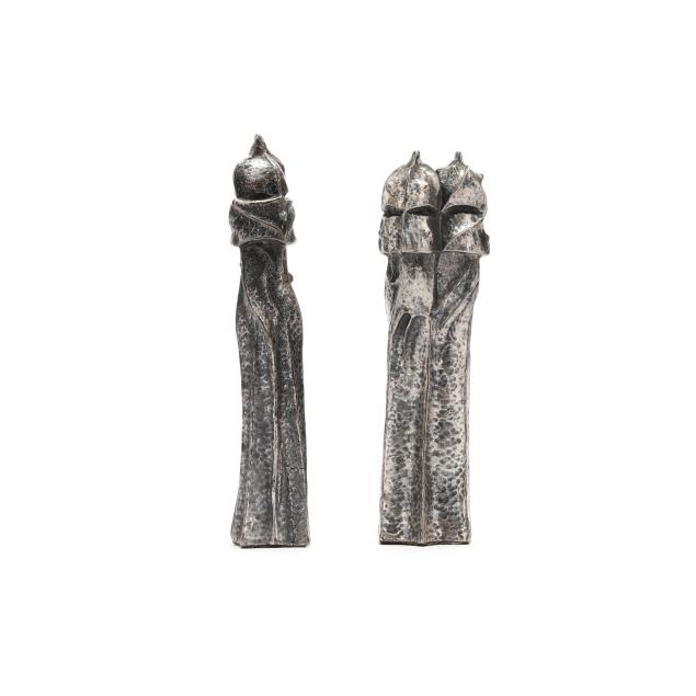 after-antoni-gaudi-spanish-1852-1926-two-silver-plated-warrior-chimney-models-of-case-mila-la-pedera