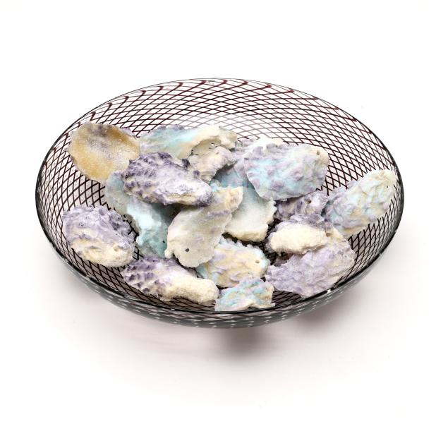 18-pate-de-verre-glass-oyster-shells-and-latticino-glass-bowl-penland-nc