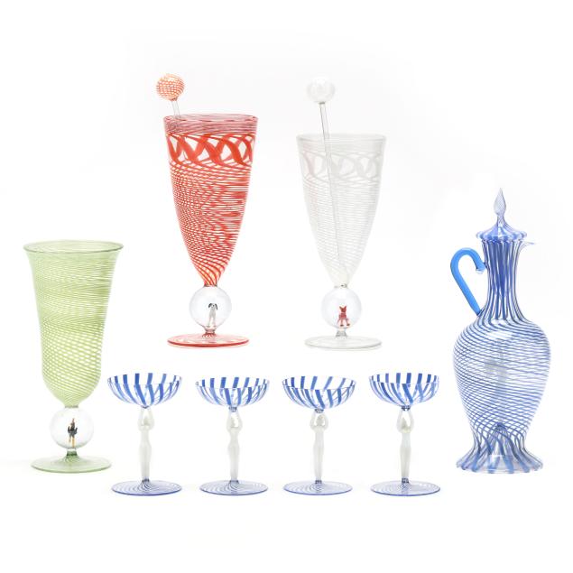 attributed-fritz-lampl-group-of-vintage-venetian-figural-art-glass-bar-ware