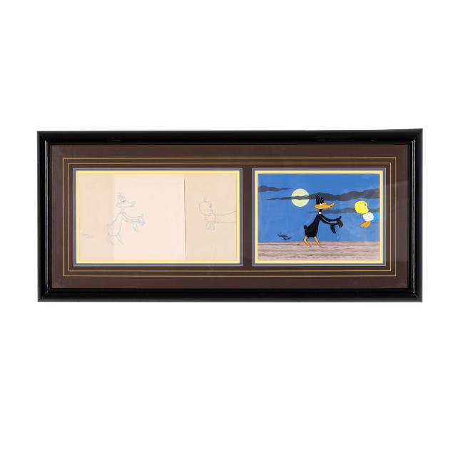 virgil-walter-ross-american-1907-1996-framed-daffy-duck-drawing-and-sericel